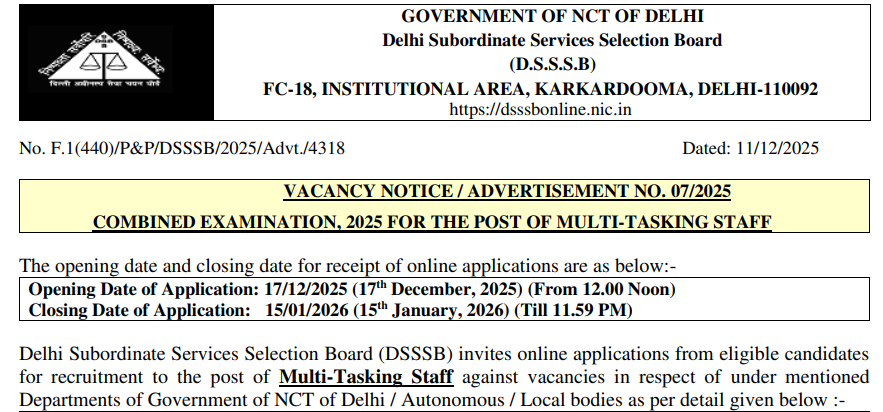 DSSSB MTS Vacancy image